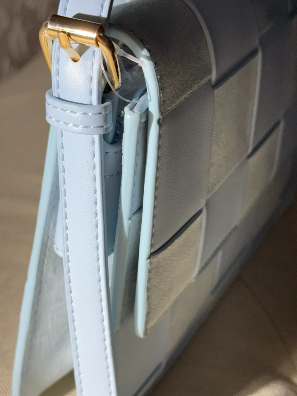 NWT Anthropologie Faux-Suede Woven Shoulder Bag In Light Blue